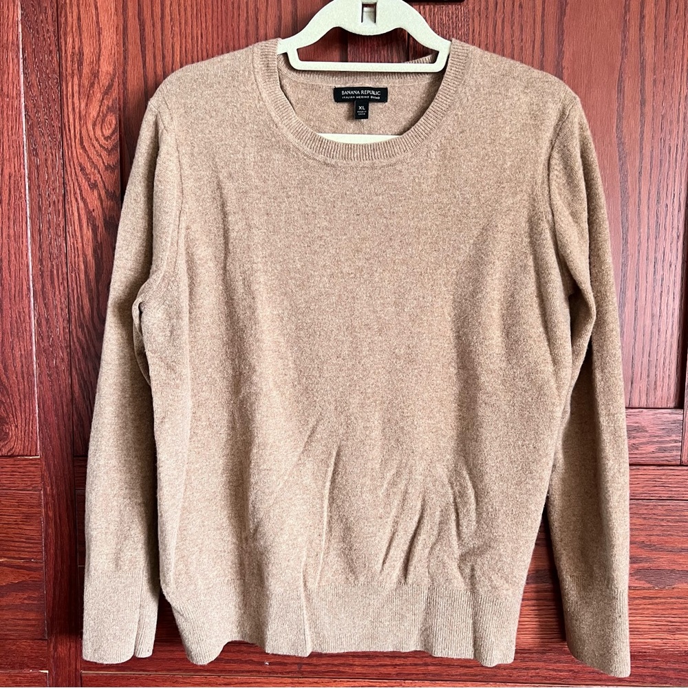 Banana Republic Tan Italian Merino Wool Blend Crewneck Sweater XL